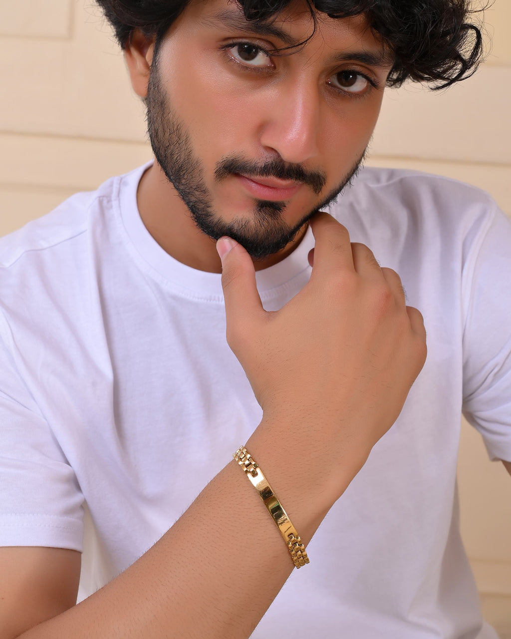 VOJ Men Gold Polished Link Bracelet - Distacart