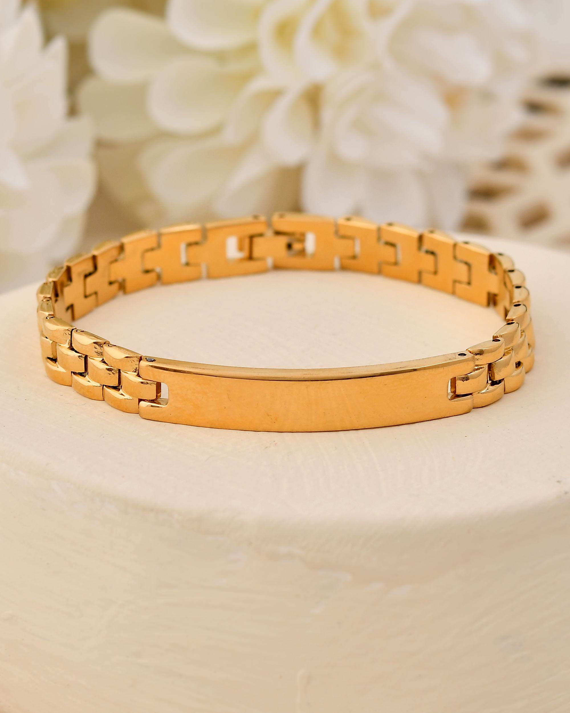 VOJ Men Gold Polished Link Bracelet - Distacart