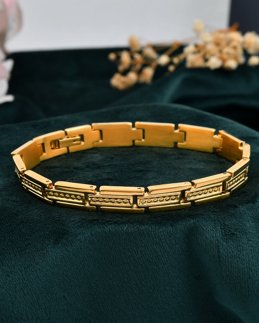 VOJ Men Gold Polished Textural Link Bracelet - Distacart