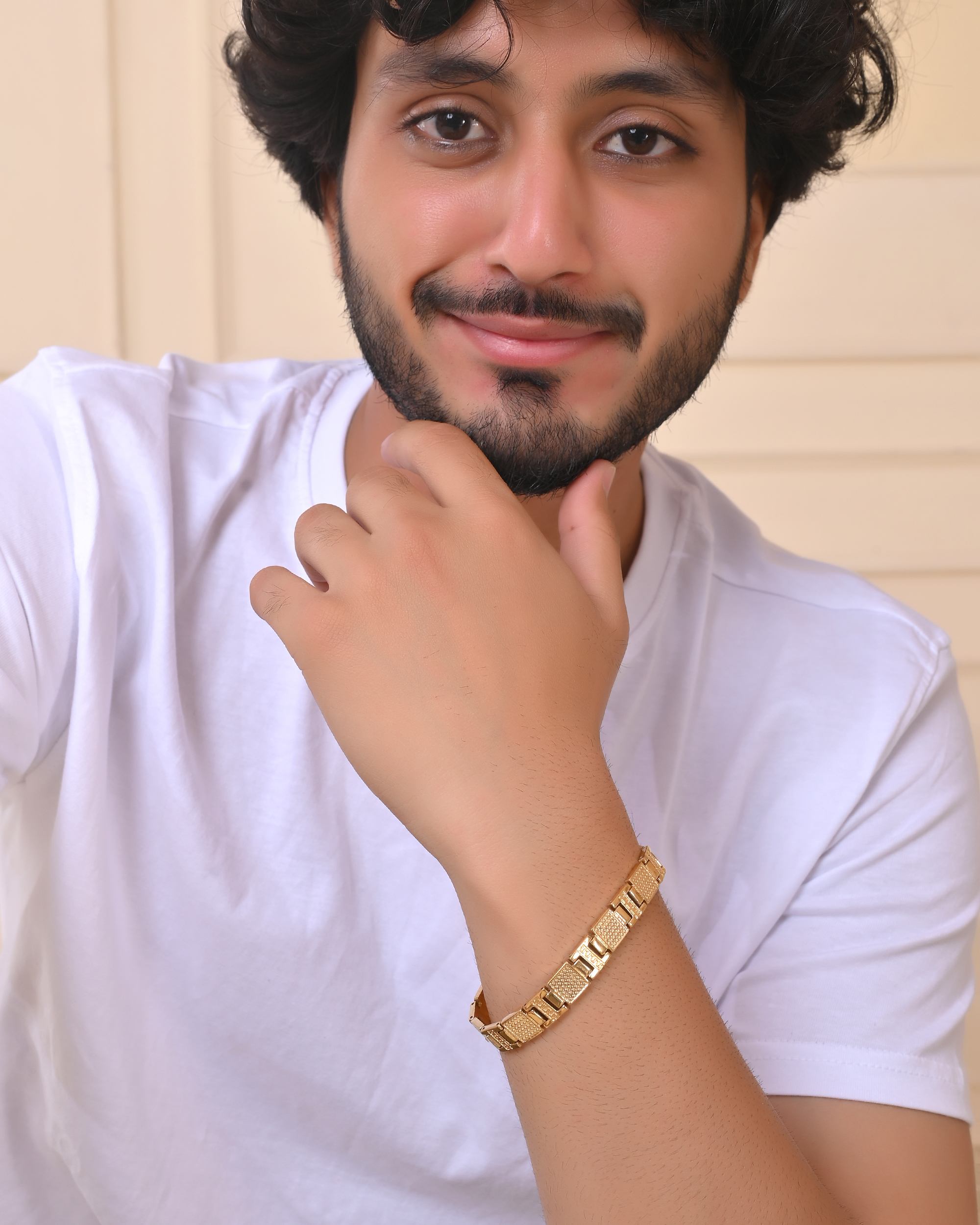 VOJ Men Gold-Toned Stainless Steel Textured Chain Bracelet - Distacart