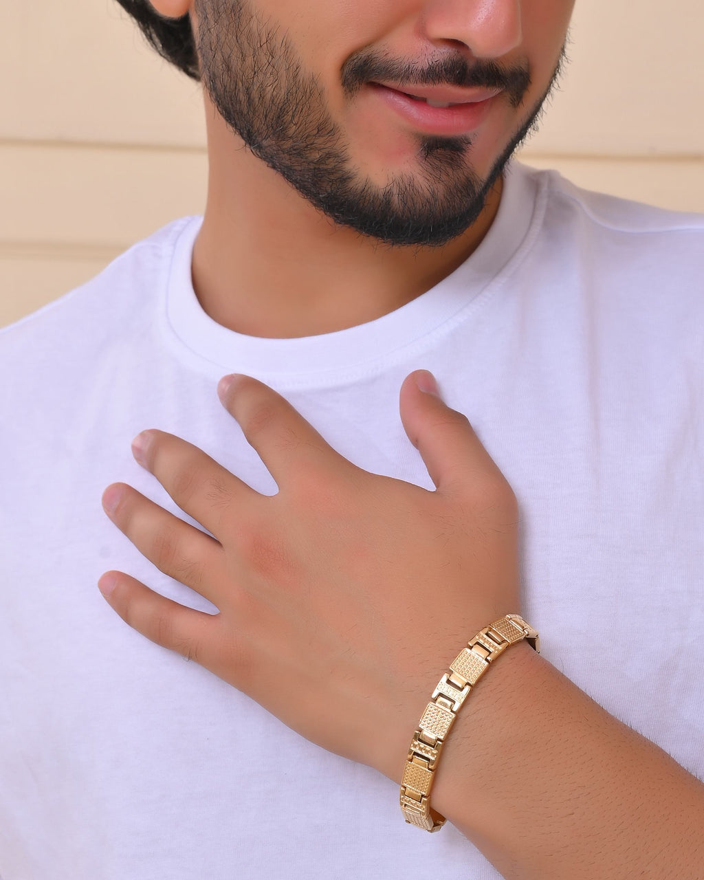 VOJ Men Gold-Toned Stainless Steel Textured Chain Bracelet - Distacart