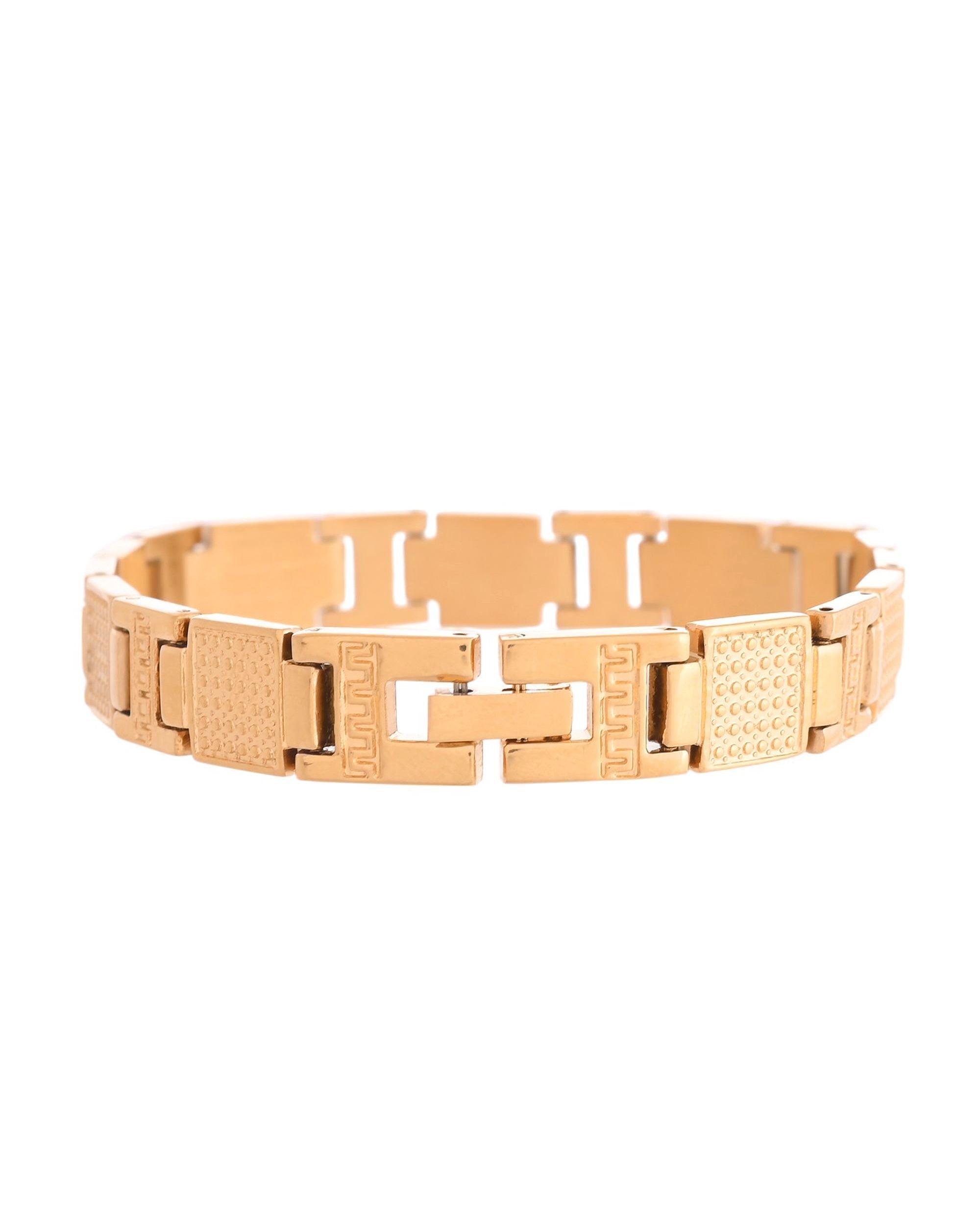 VOJ Men Gold-Toned Stainless Steel Textured Chain Bracelet - Distacart