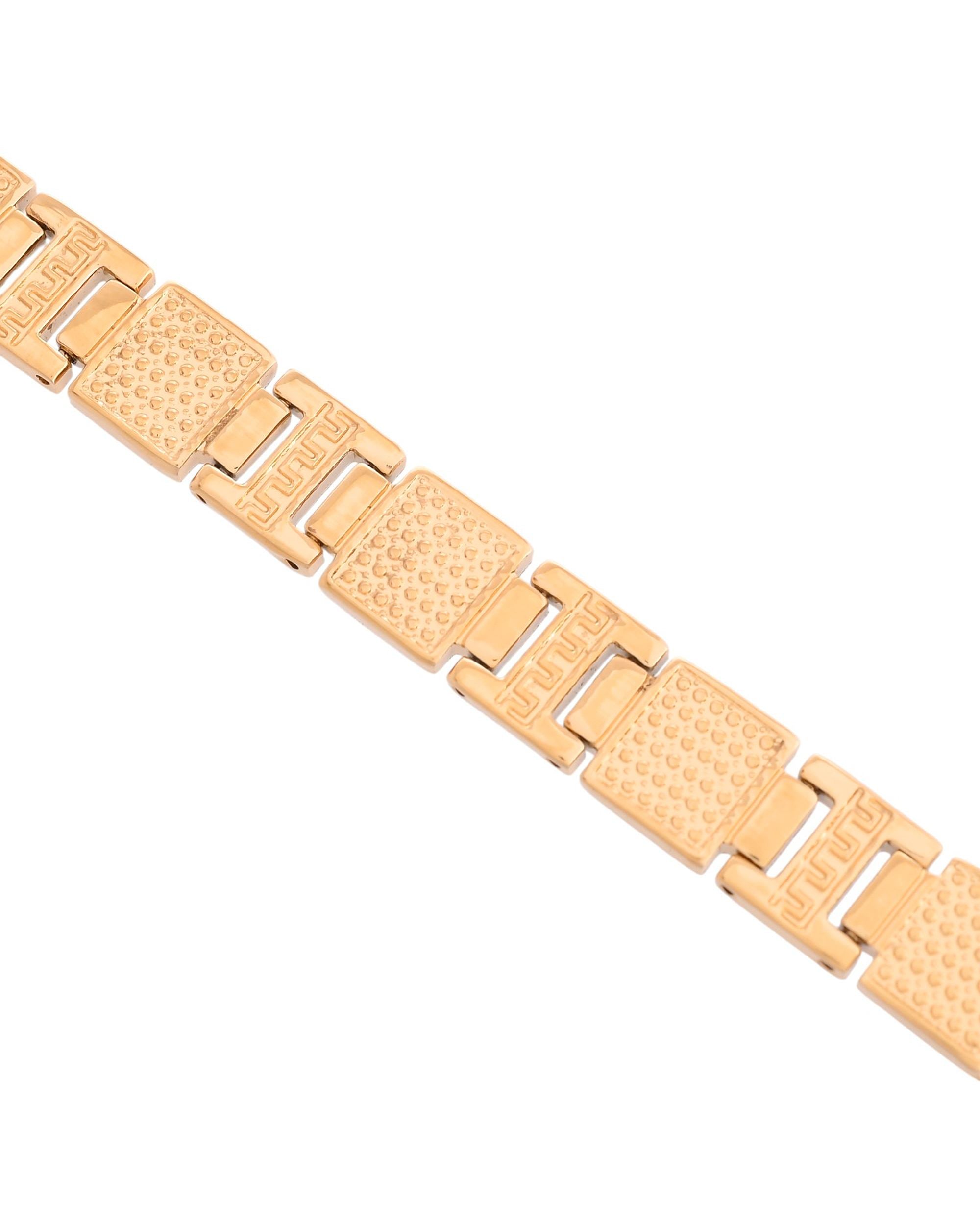 VOJ Men Gold-Toned Stainless Steel Textured Chain Bracelet - Distacart