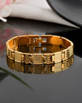VOJ Men Gold-Toned Stainless Steel Textured Chain Bracelet - Distacart