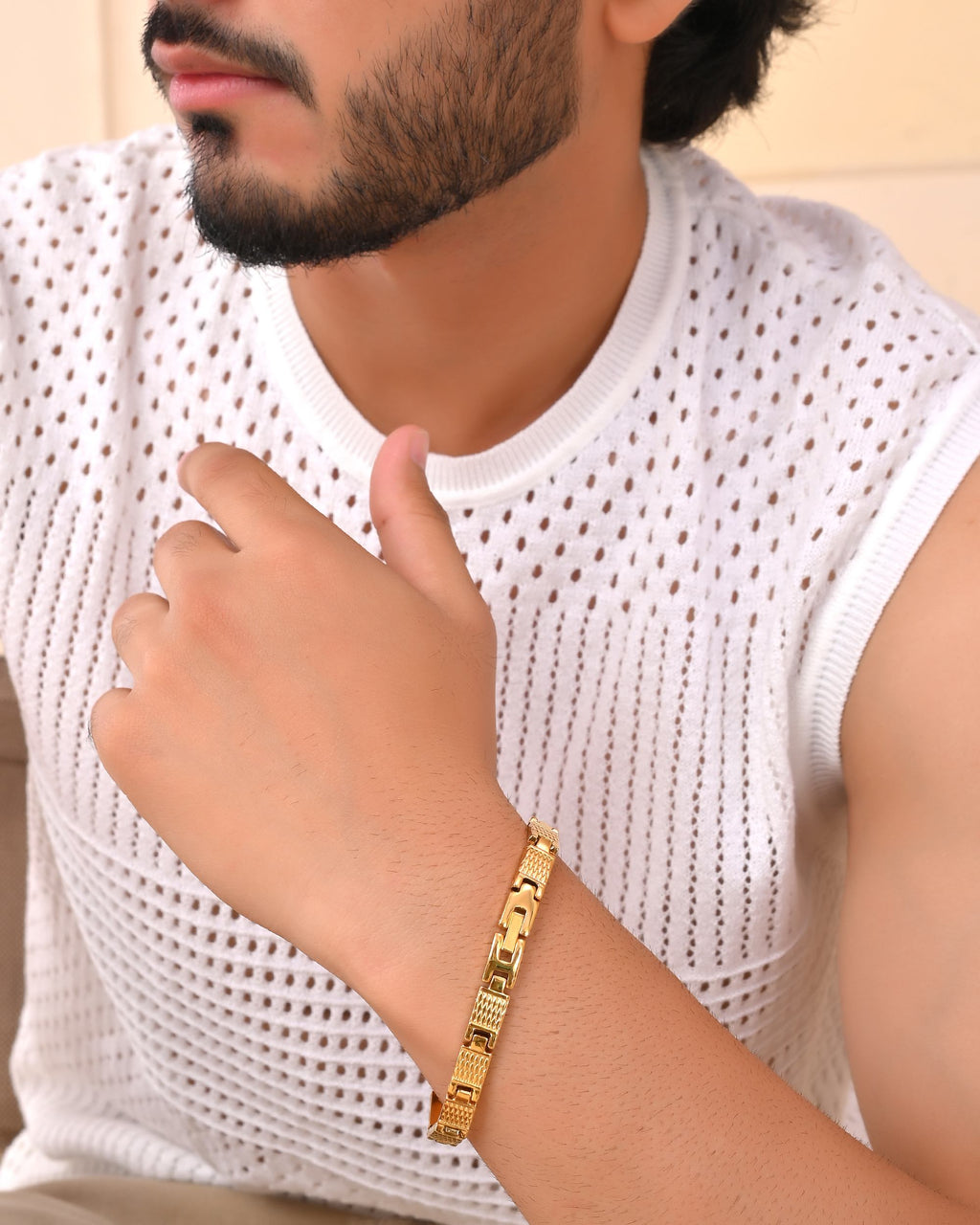 VOJ Men Gold-Toned Stainless Steel Linked Designer Chain Bracelet - Distacart