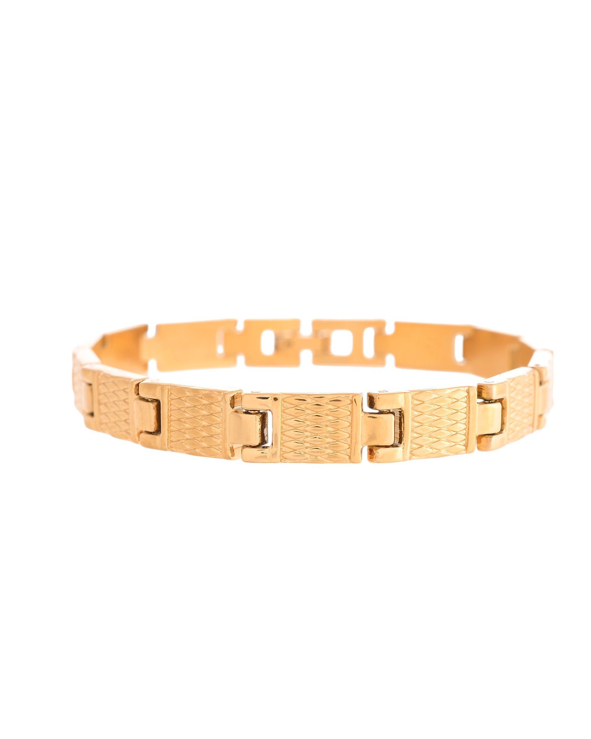 VOJ Men Gold-Toned Stainless Steel Linked Designer Chain Bracelet - Distacart