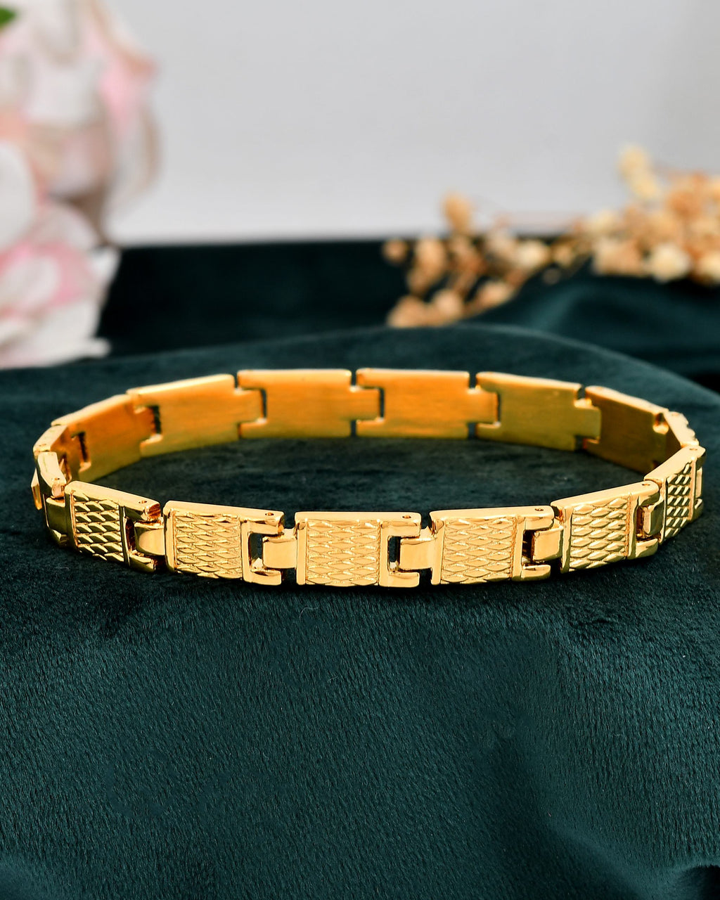 VOJ Men Gold-Toned Stainless Steel Linked Designer Chain Bracelet - Distacart