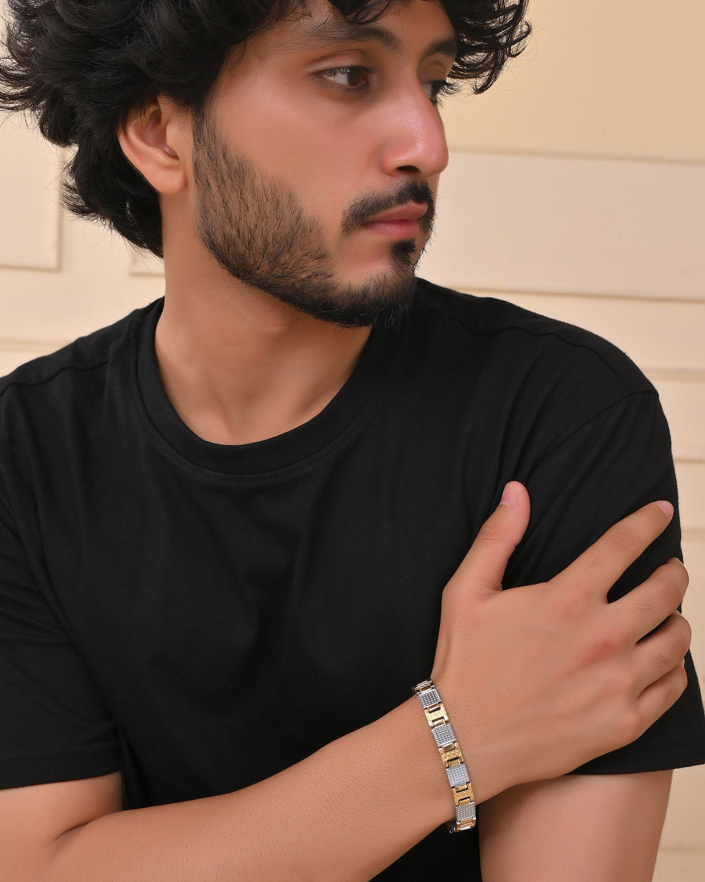 VOJ Men Dual-Toned Stainless Steel Textured Chain Bracelet - Distacart
