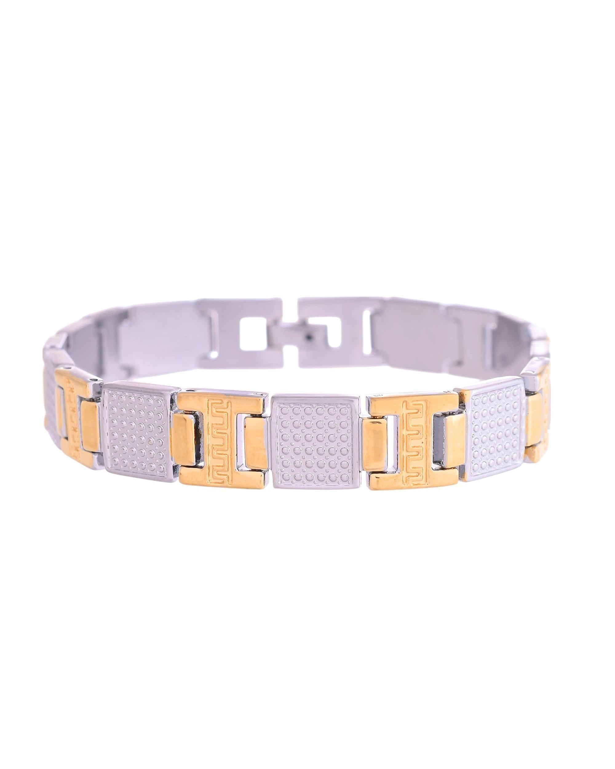 VOJ Men Dual-Toned Stainless Steel Textured Chain Bracelet - Distacart