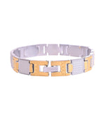 VOJ Men Dual-Toned Stainless Steel Textured Chain Bracelet - Distacart