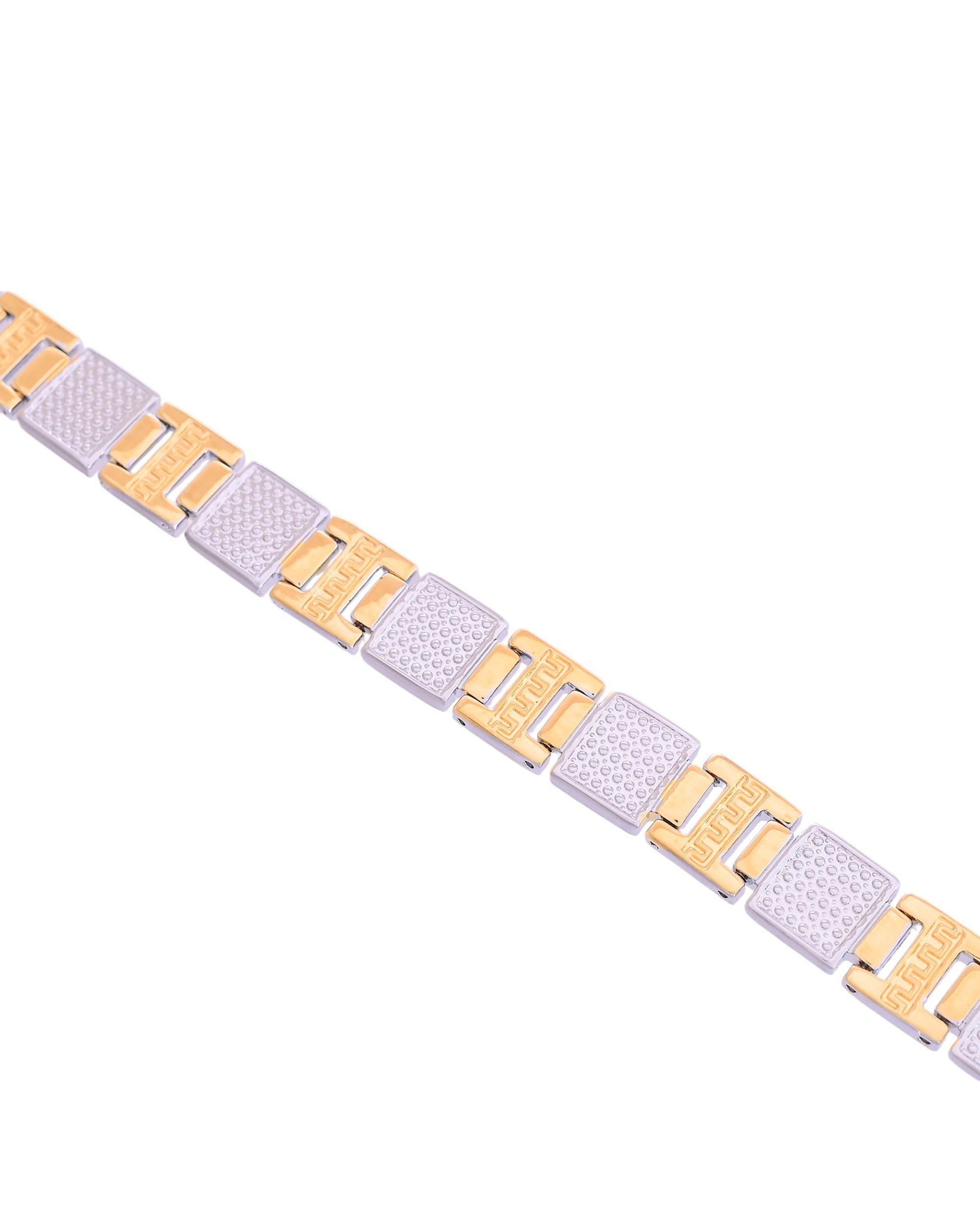 VOJ Men Dual-Toned Stainless Steel Textured Chain Bracelet - Distacart