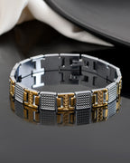 VOJ Men Dual-Toned Stainless Steel Textured Chain Bracelet - Distacart
