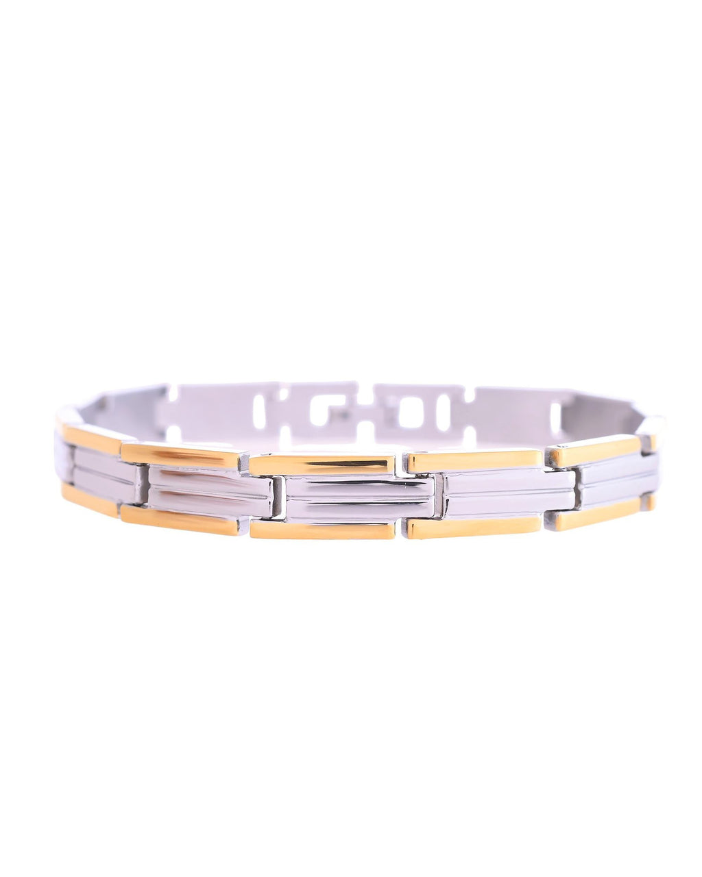 VOJ Men Double-Toned Stainless Steel Linked Chain Bracelet - Distacart