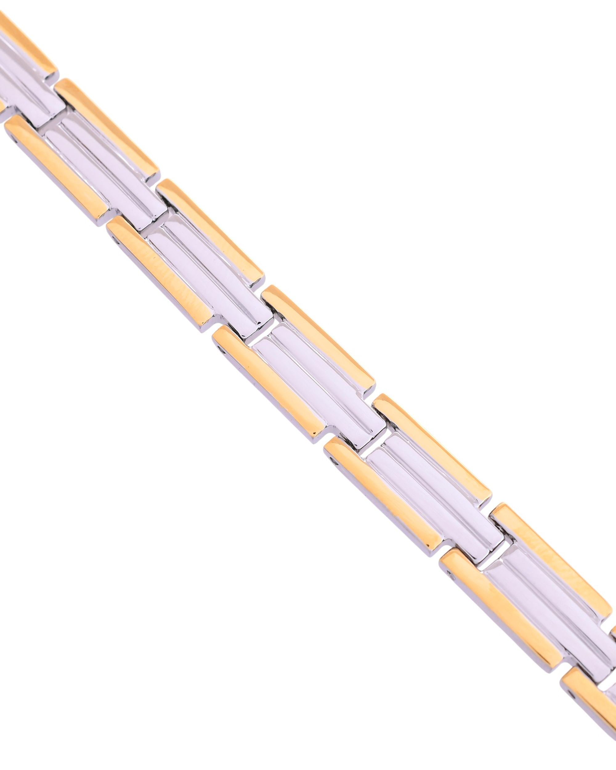 VOJ Men Double-Toned Stainless Steel Linked Chain Bracelet - Distacart