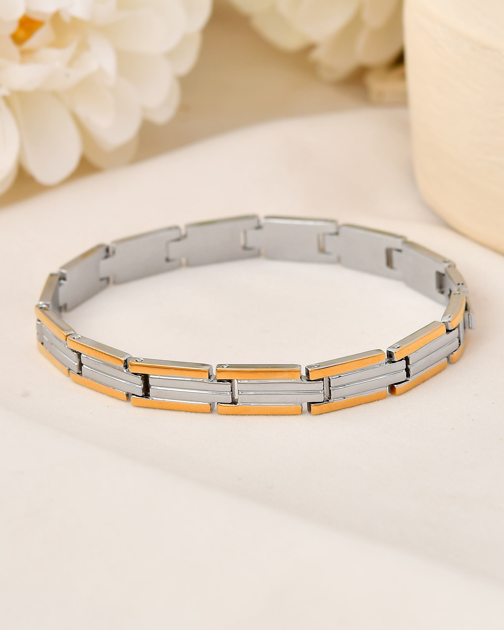 VOJ Men Double-Toned Stainless Steel Linked Chain Bracelet - Distacart