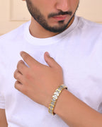 VOJ Silver And Gold Polished Stylish Geometrical Shaped Men's Bracelet - Distacart