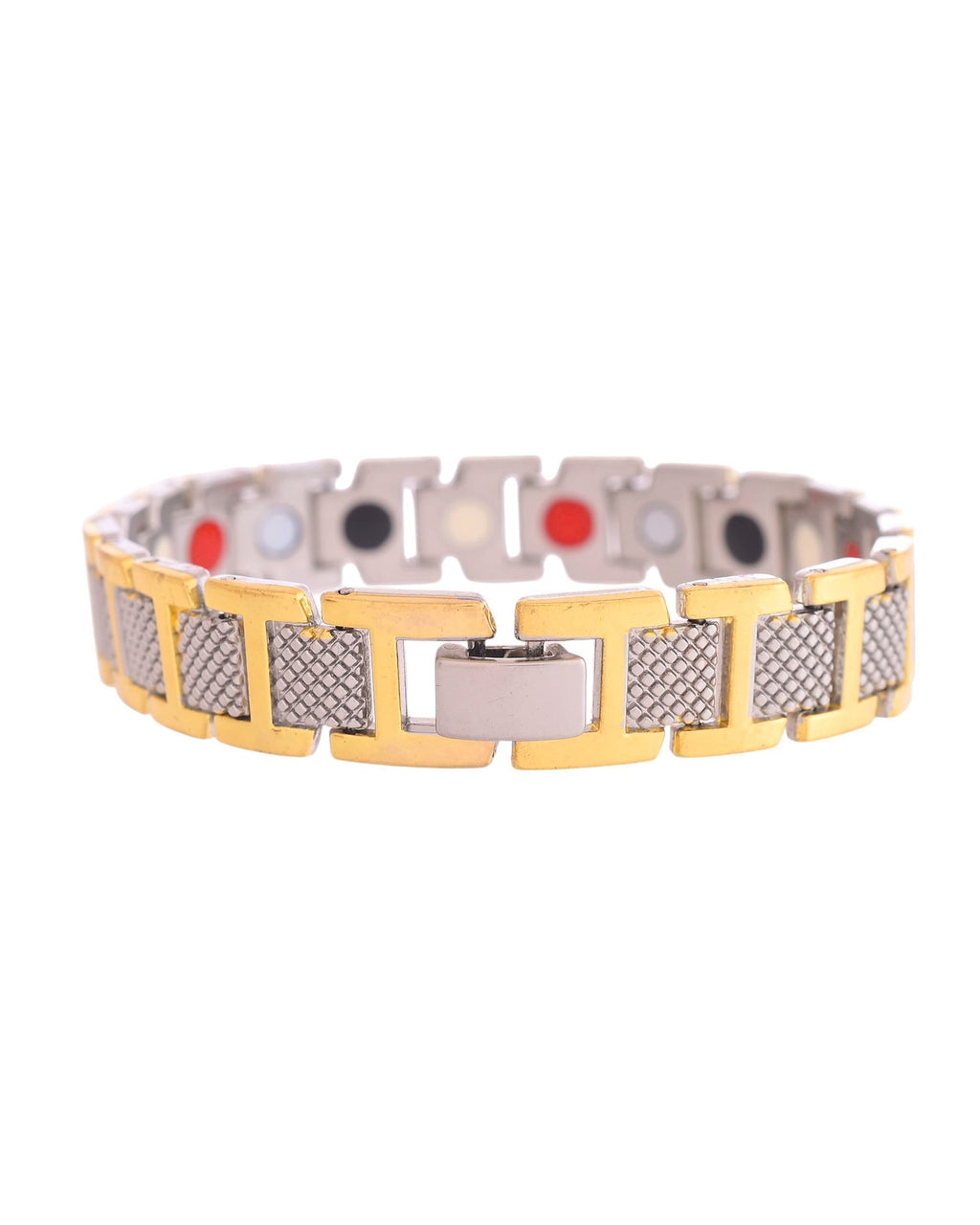 VOJ Silver And Gold Polished Stylish Geometrical Shaped Men's Bracelet - Distacart