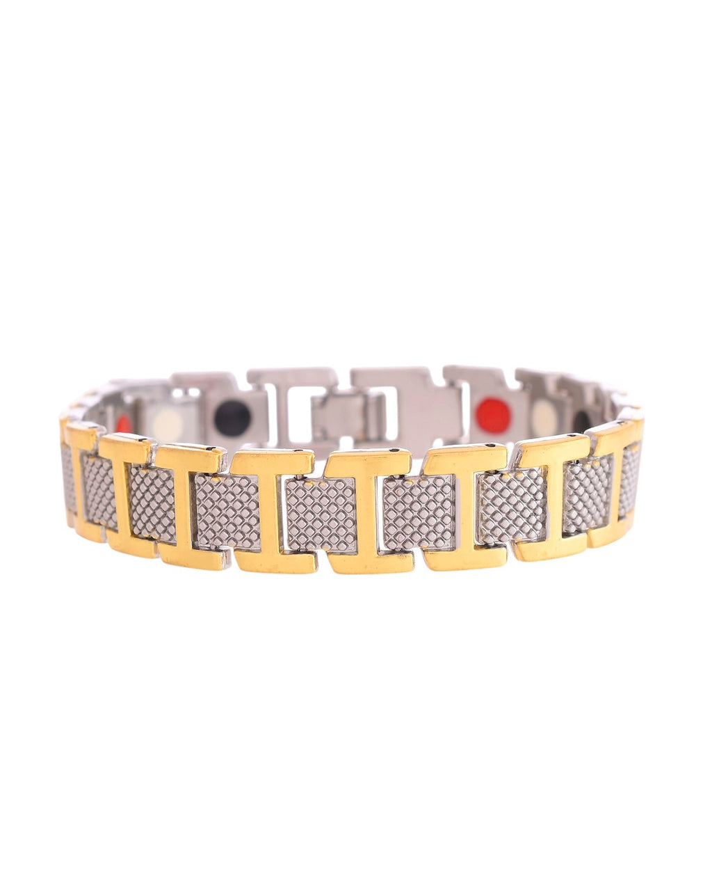 VOJ Silver And Gold Polished Stylish Geometrical Shaped Men's Bracelet - Distacart