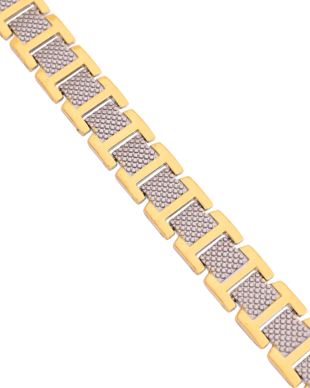 VOJ Silver And Gold Polished Stylish Geometrical Shaped Men's Bracelet - Distacart