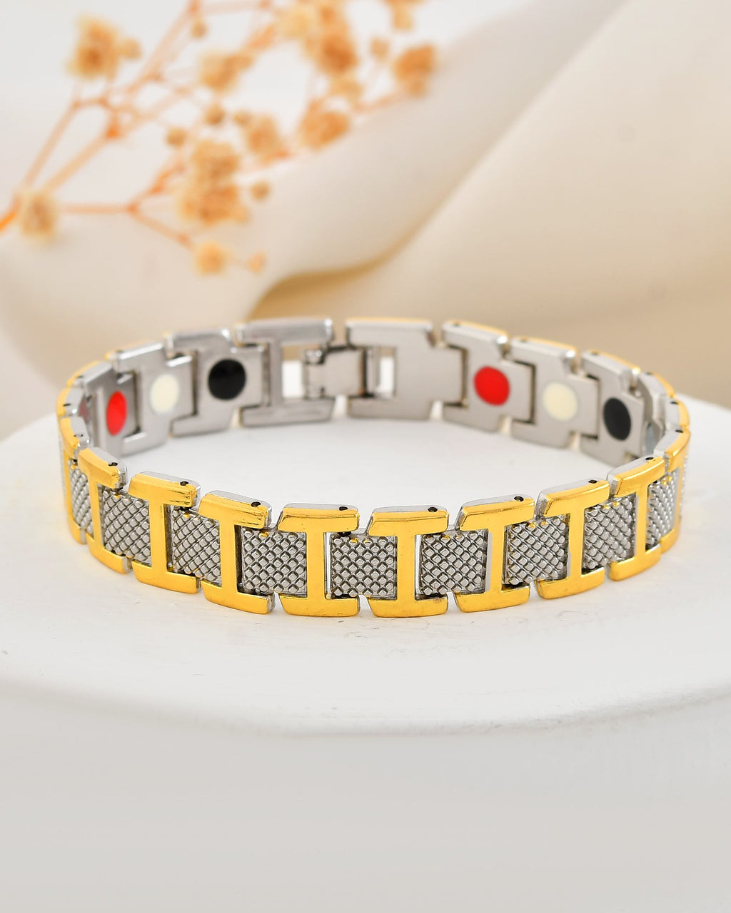 VOJ Silver And Gold Polished Stylish Geometrical Shaped Men's Bracelet - Distacart