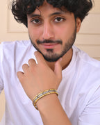 VOJ Silver And Gold Polished Textural Designed Linked Shaped Men's Bracelet - Distacart