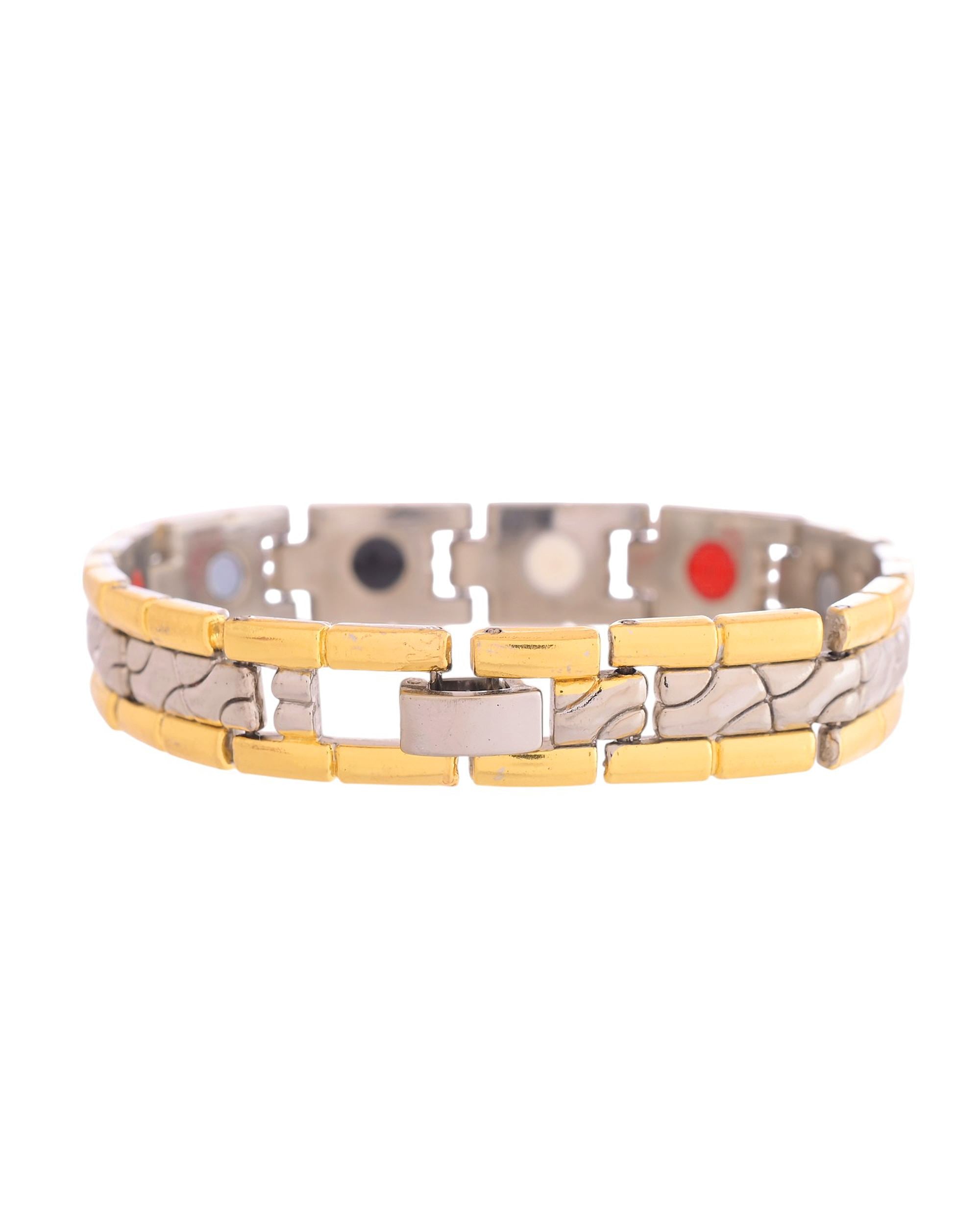 VOJ Silver And Gold Polished Textural Designed Linked Shaped Men's Bracelet - Distacart