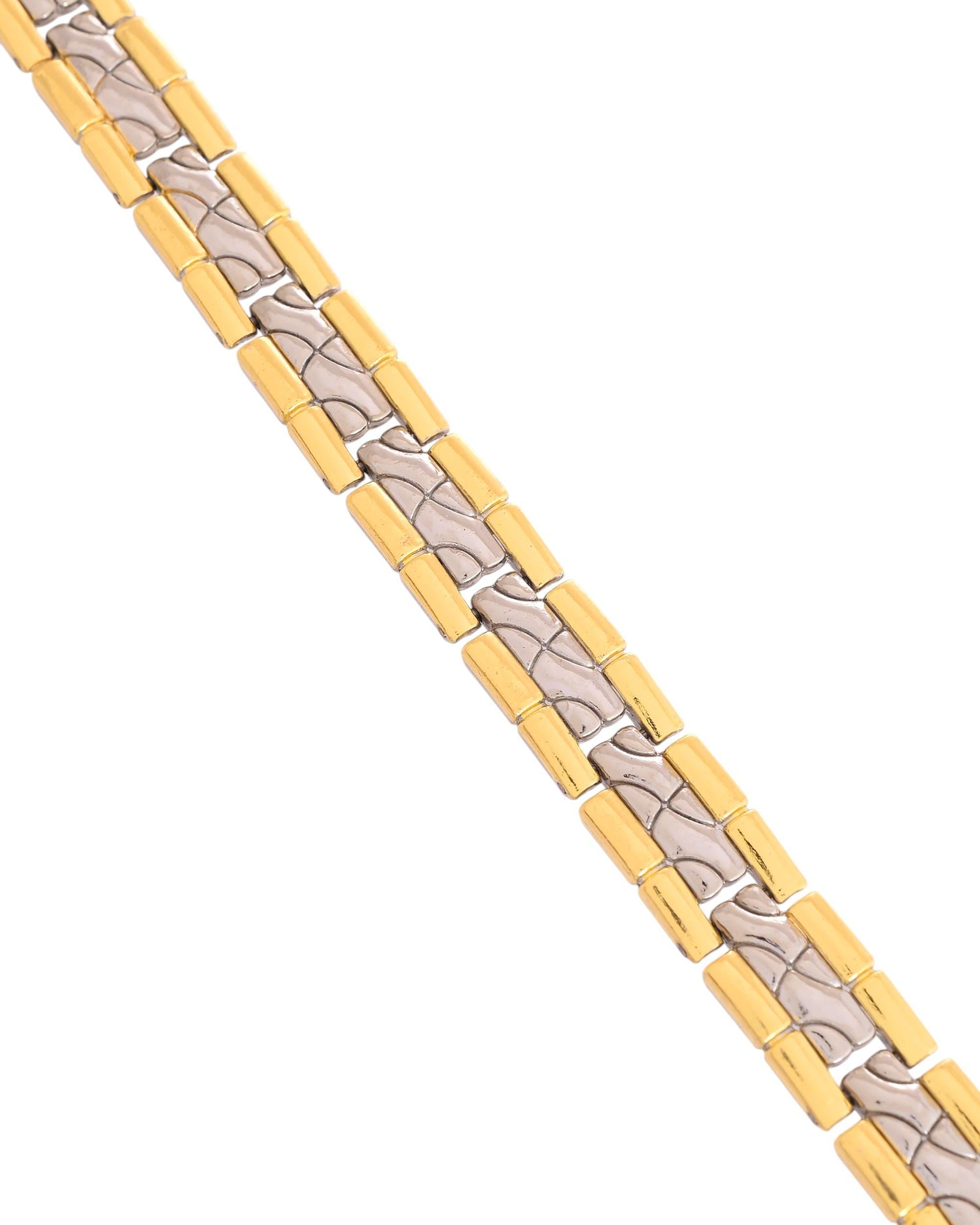 VOJ Silver And Gold Polished Textural Designed Linked Shaped Men's Bracelet - Distacart