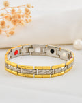 VOJ Silver And Gold Polished Textural Designed Linked Shaped Men's Bracelet - Distacart