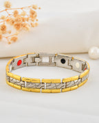 VOJ Silver And Gold Polished Textural Designed Linked Shaped Men's Bracelet - Distacart