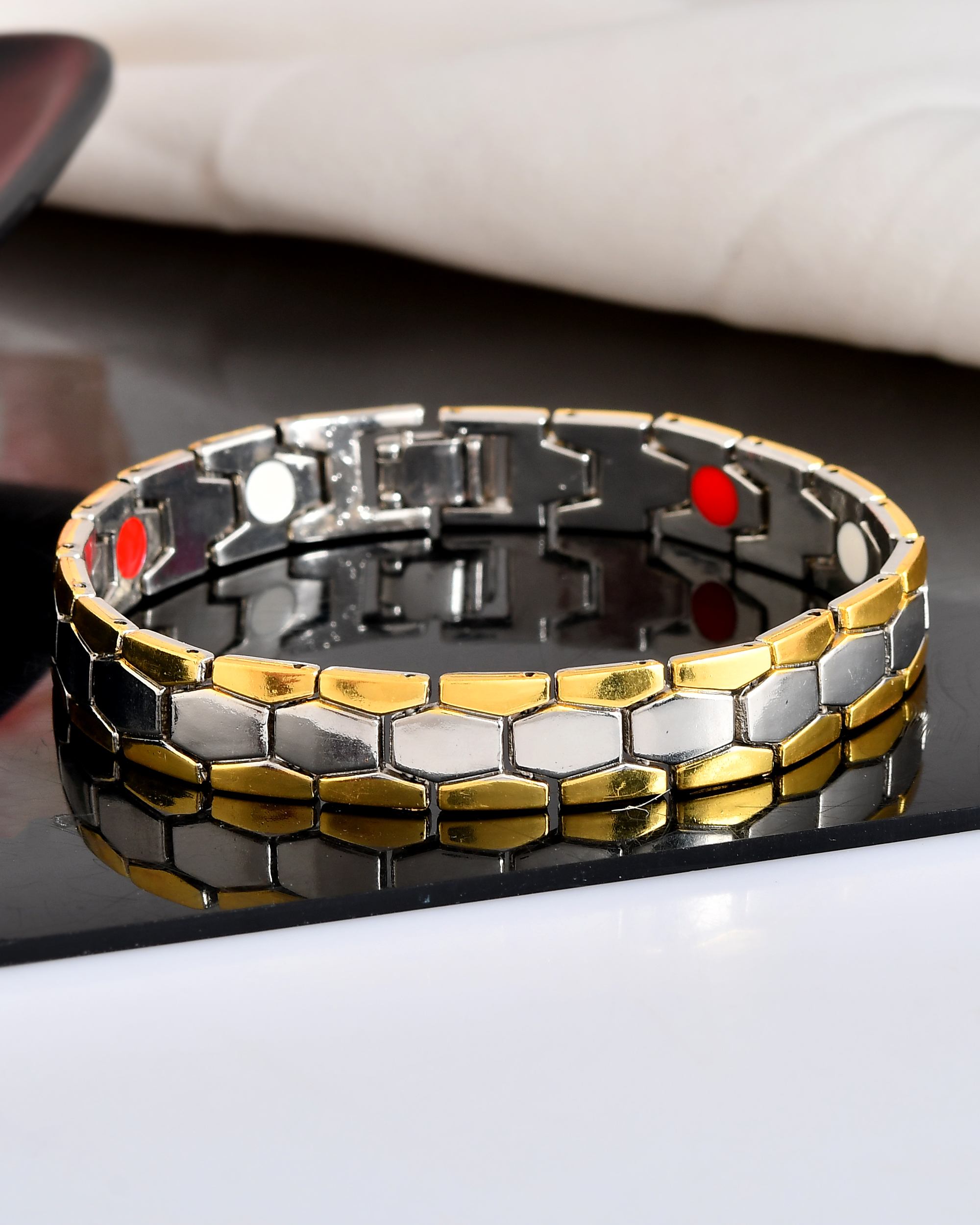 VOJ Silver And Gold Polished Minimal Geometrical Shaped Men's Bracelet - Distacart