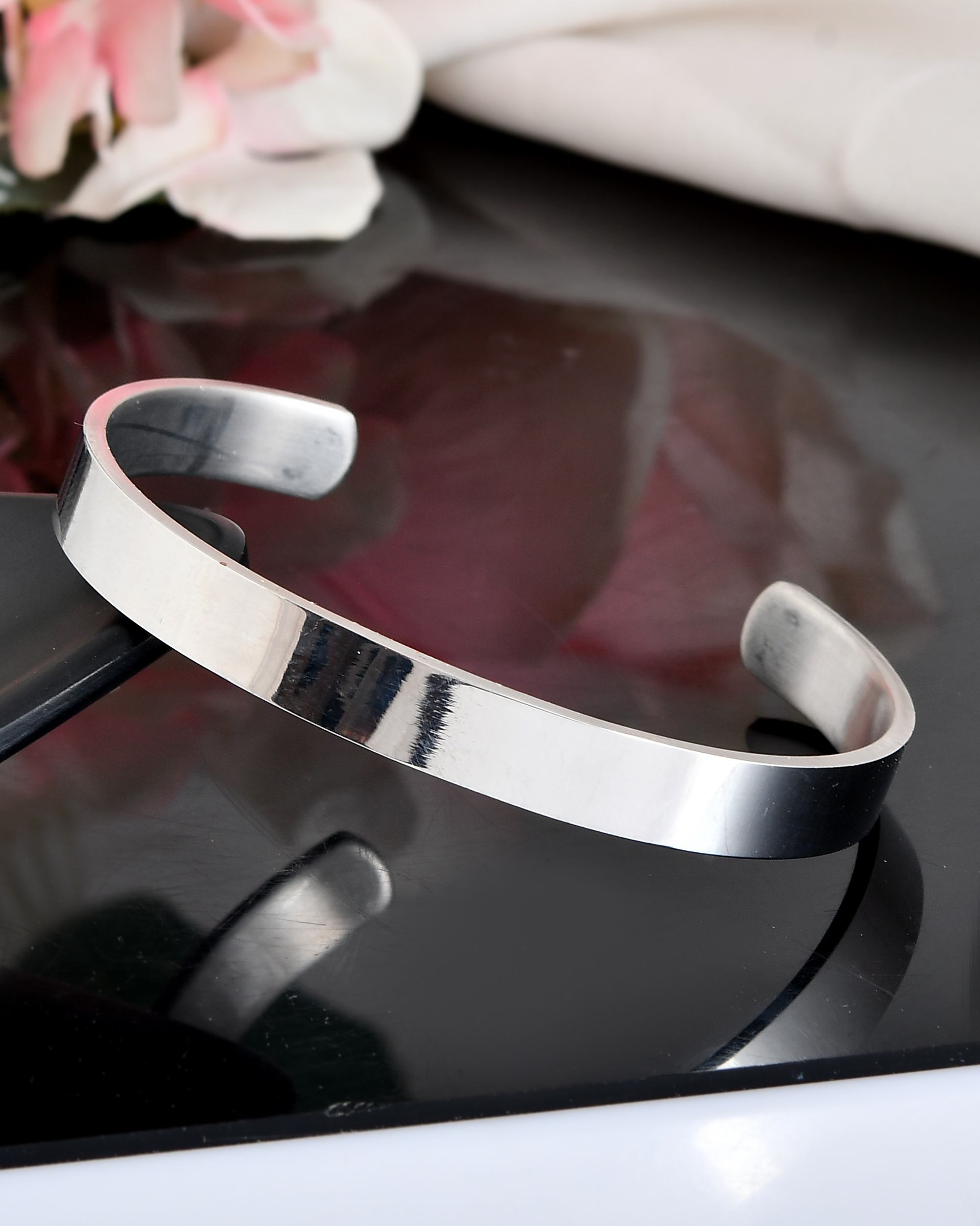 VOJ Silver Plated Stainless Steel Kada Bracelet - Distacart