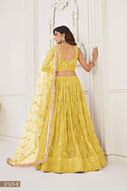 Eilara Glamorous Yellow Net With Sequins And Thread Embroidery Real Mirror Work Lehenga Choli For Wedding