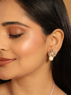 Nuyug 22K Gold-Plated Pearl Drop Zircon Floral Shaped Mini Stud Earrings - Distacart