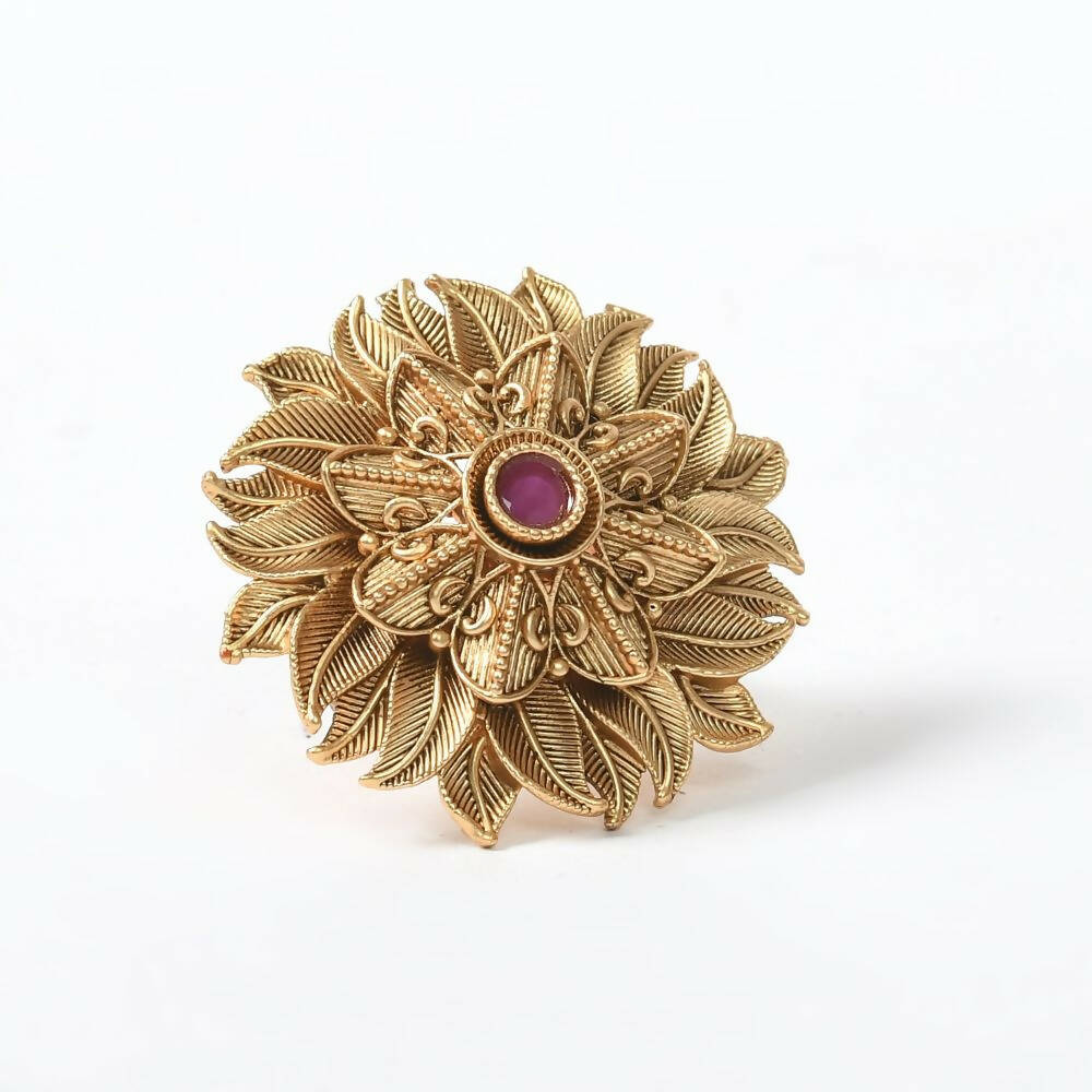 Mominos Fashion Joharkamal Gold-Polished Stone Studded Adjustable Finger Ring - Design 12