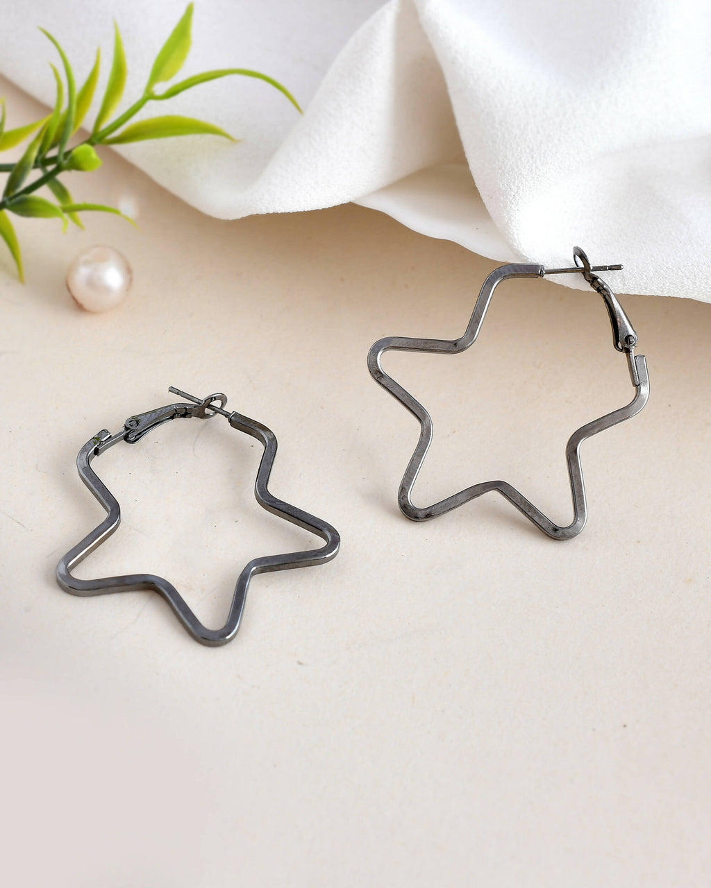 VOJ Women Rhodium Tonned Star Shape Stainless Steel Hoop Earrings - Distacart