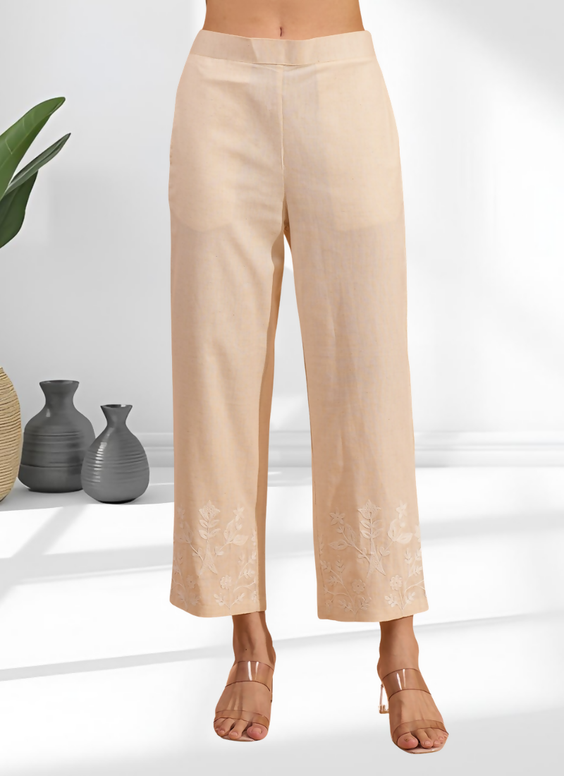 Joban Fashion Cream Linen Embroidered Readymade Cord Set - Distacart