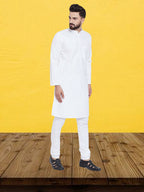 Even Apparels Men's Pure Cotton Self Design White Kurta