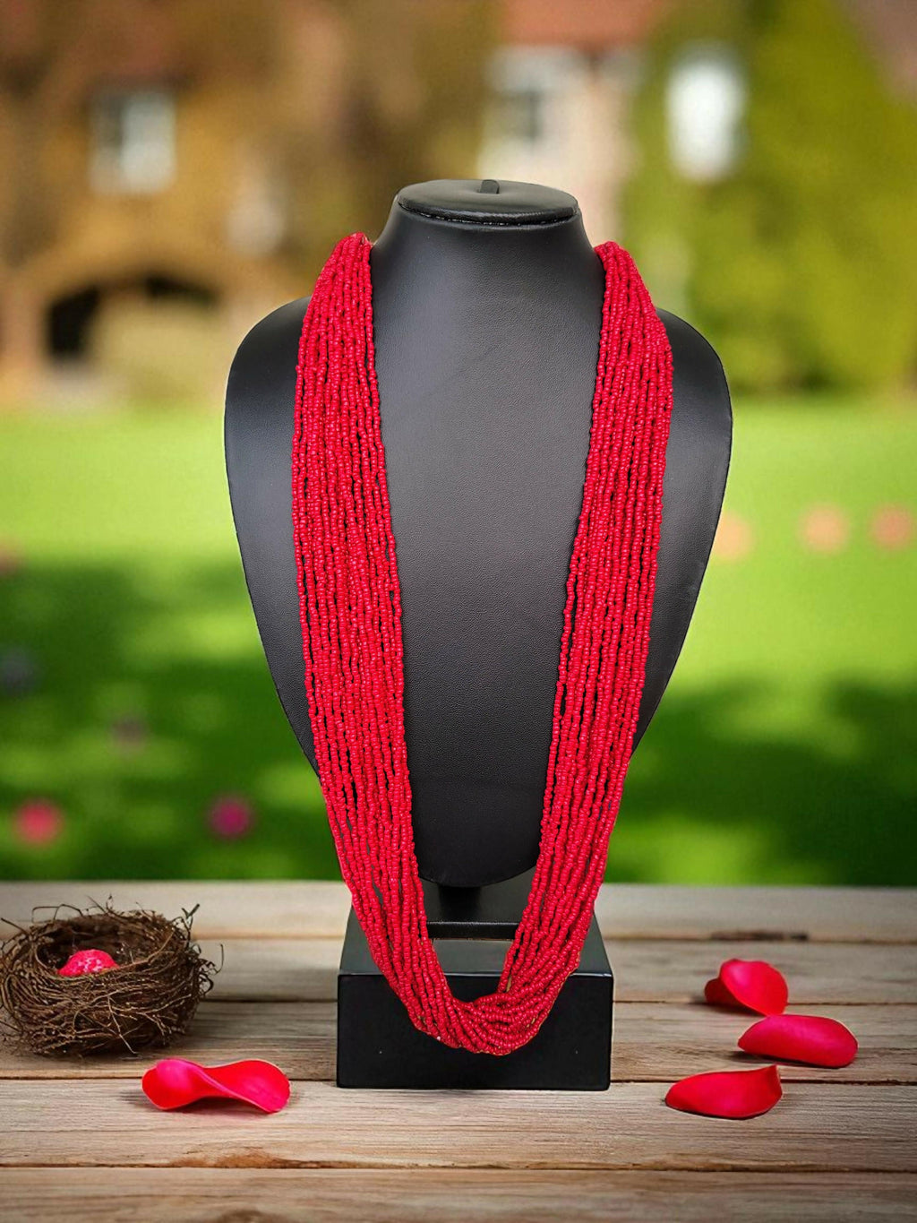 Inhanns Rangsaaz 20-Layer Luxe Long Beaded Only Necklace - Red Only Necklace