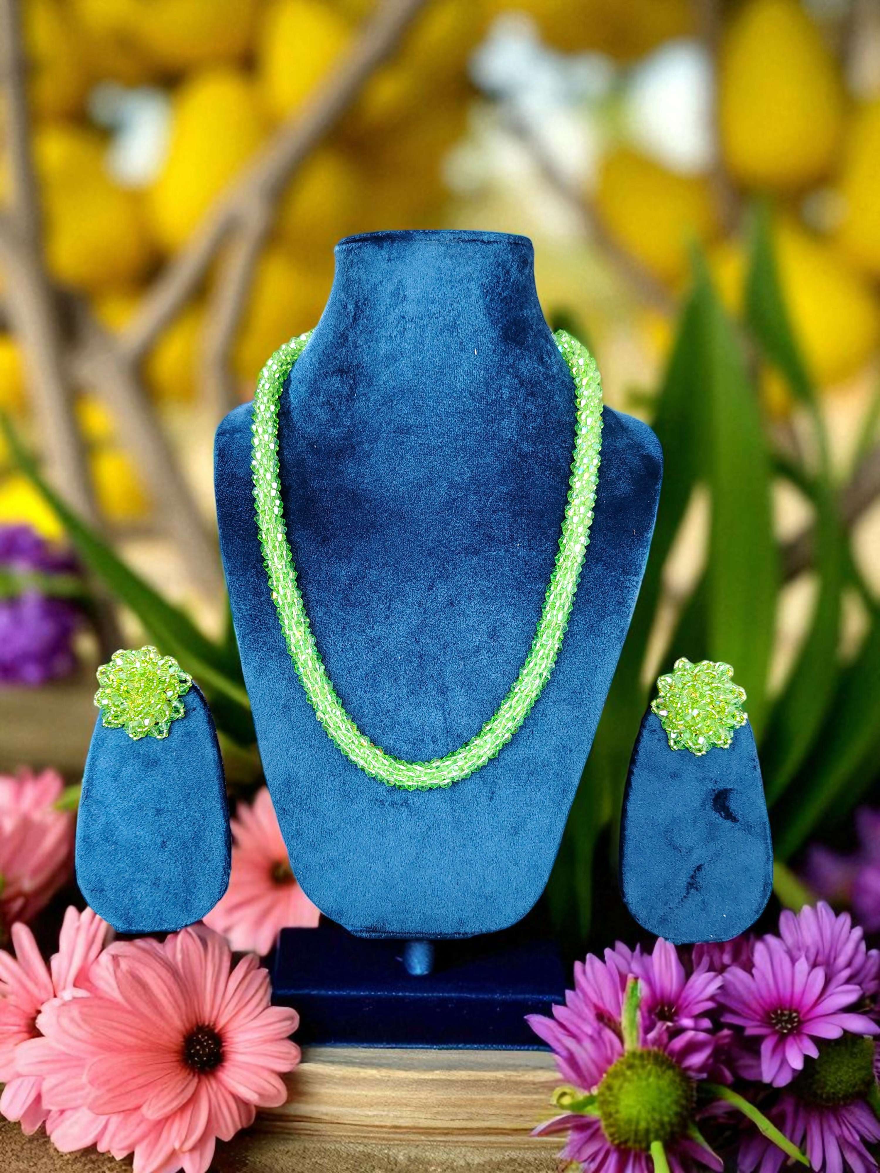 Inhanns Noor-E-Jalwa – Handmade Crystal Bead Necklace / Necklace With Earrings -Adjustable - Pista Green