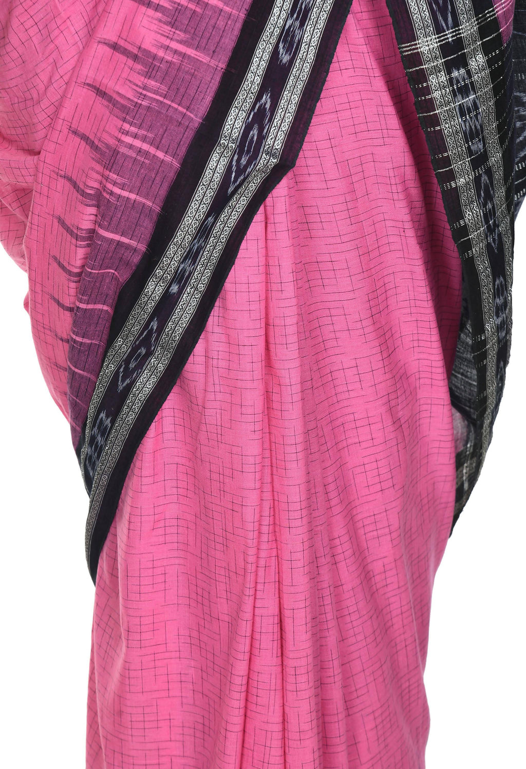 Vamika Sambalpuri Ikat Cotton Jharana Pink & Black Saree - Distacart