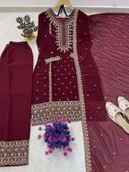 Teeya Creation Maroon Color Faux Georgette Embroidery Work Party Wear Salwar Suit - Distacart