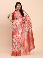 Shree Shyam Fashion Linen Cotton Red Saree - Distacart