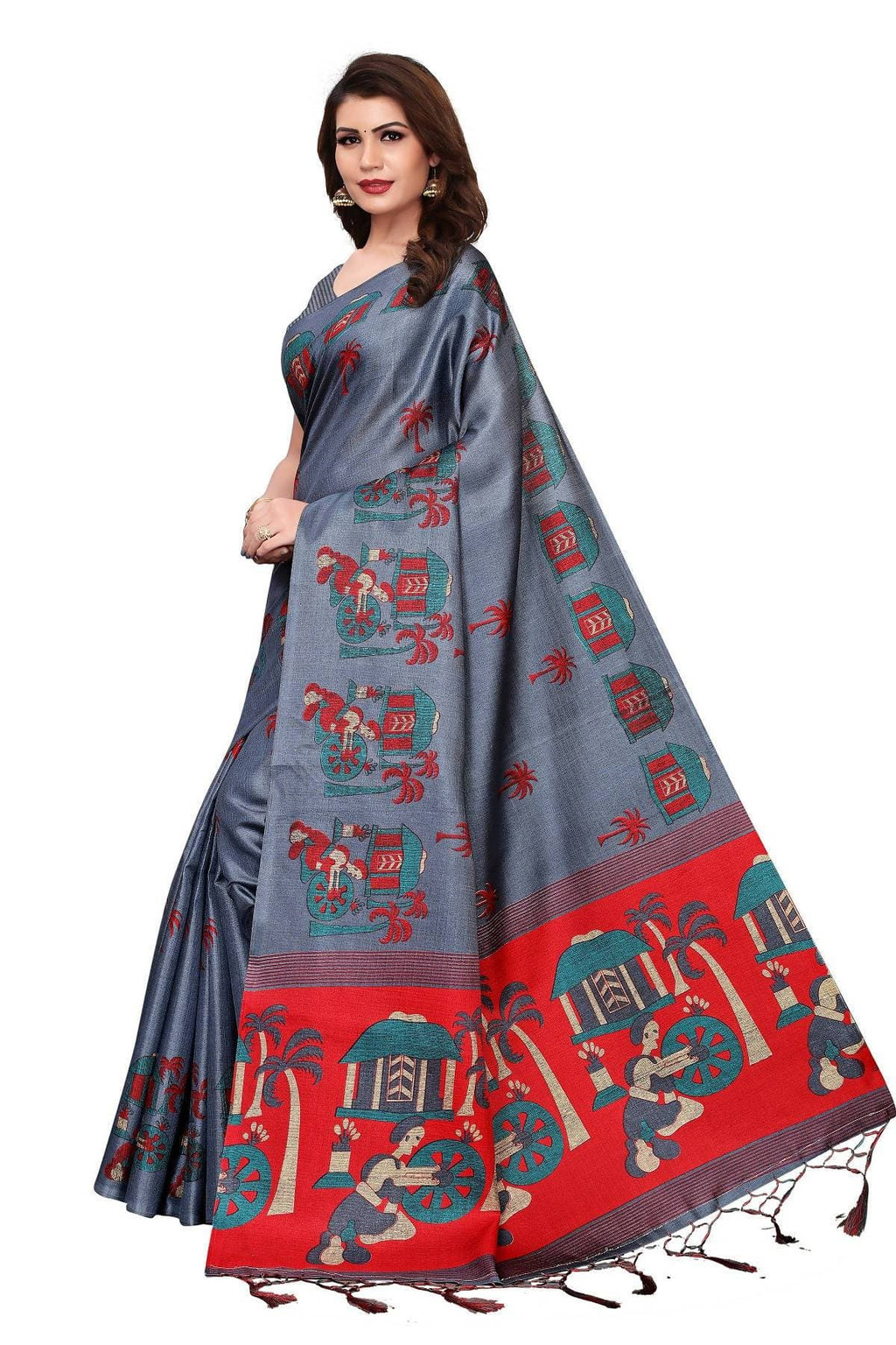 Vamika Grey Kalamkari With Jhalar Khadi Silk Saree