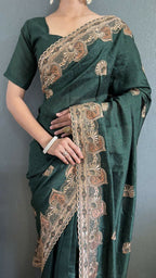 Vastranavya Green Vichitra Silk Zari with Swarovski Work Ready to Wear Saree