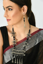 Mominos Fashion Johar Kamal Oxidised Silver-Plated Meenakari Long Necklace Set - Distacart