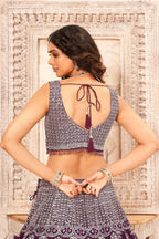 Purple Soft Net Embroidery sequence work Lehenga Choli with Dupatta - Dhvani