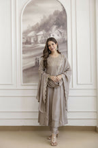 The52 Chiku Women's Beautiful Vichitra Silk Fabric Embroidered Work Flared Anarkali Pant and Dupatta Set - Distacart