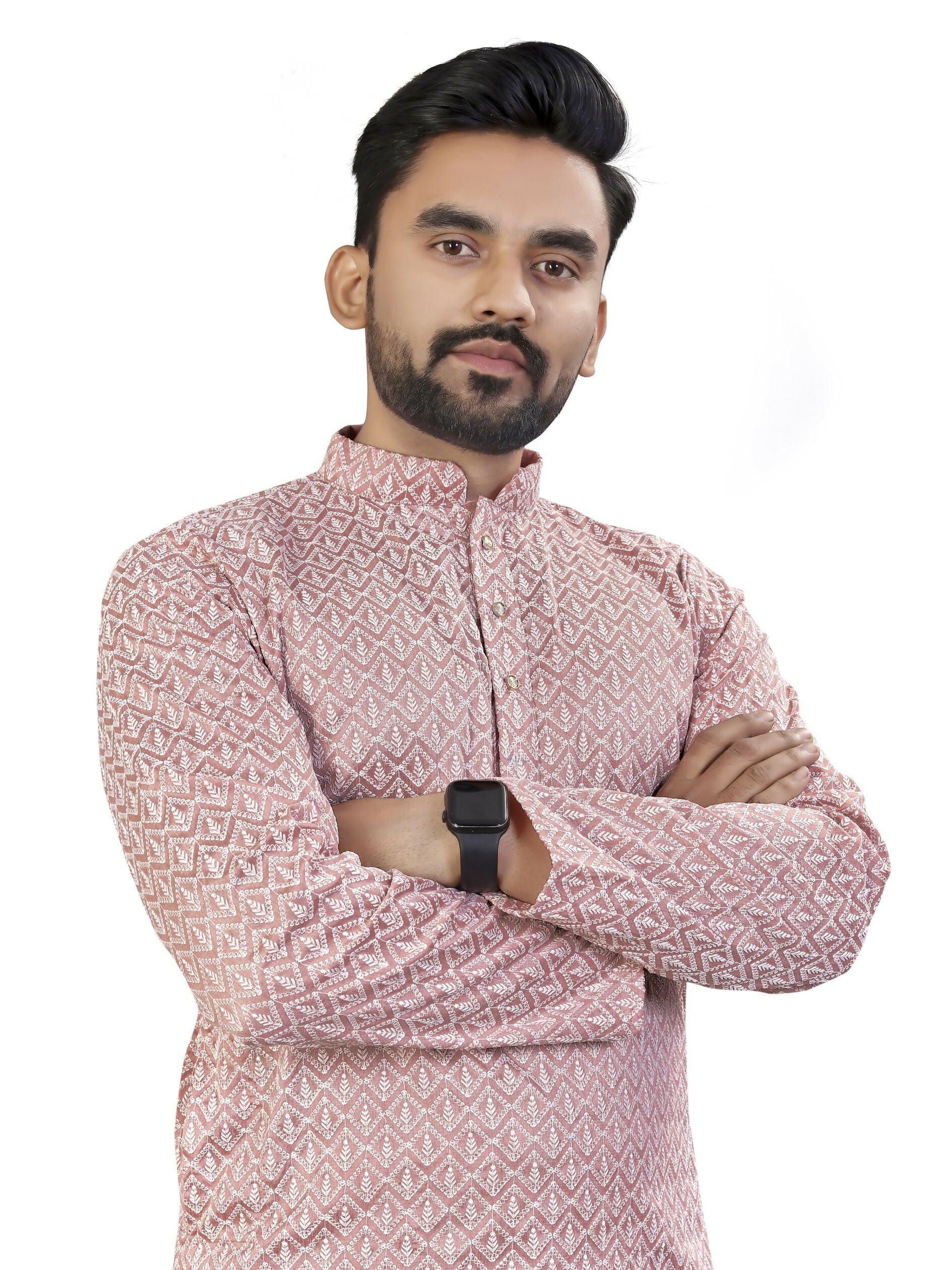 Anaita Pink Lucknowi Work Silk Straight Kurta