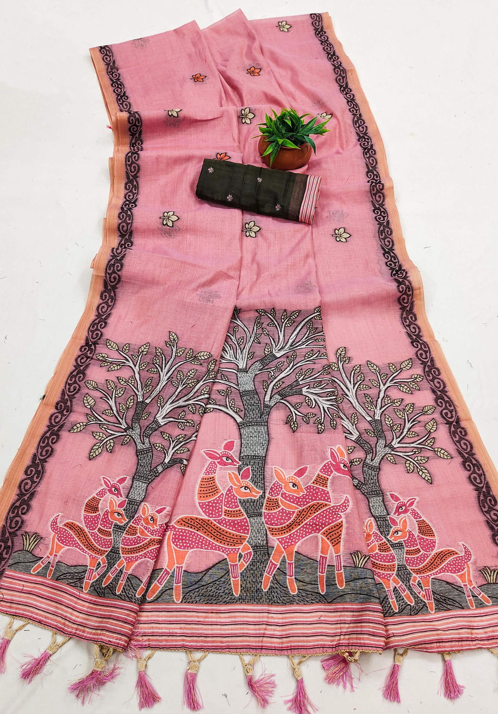 Vastranavya Pink Muga Cotton Meenakari & Azarakh Pallu Saree with Contrast Blouse - Distacart
