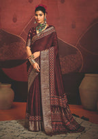 Joban Fashion Maroon Art Silk With Fine Viscose Border Ajrak Full Body Print With Soft Finish Saree - Distacart